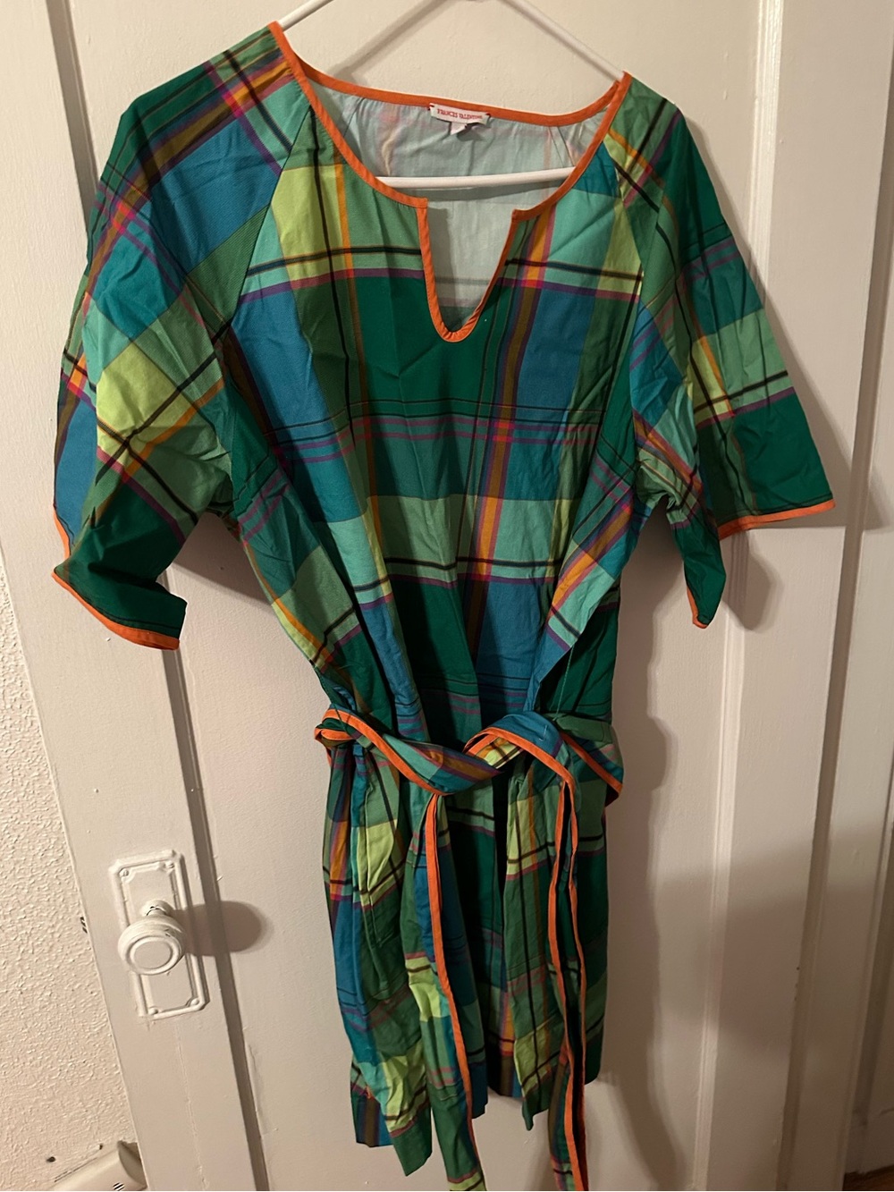 Frances Valentine Green Plaid Dress with Orange Trim